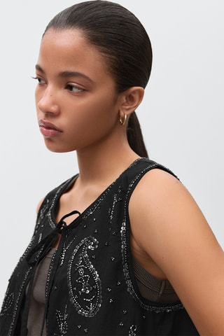 Gilet brodé perles - Noir