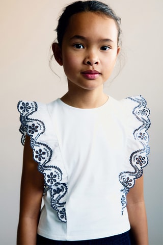 T-shirt à volants brodé - Blanc cassé