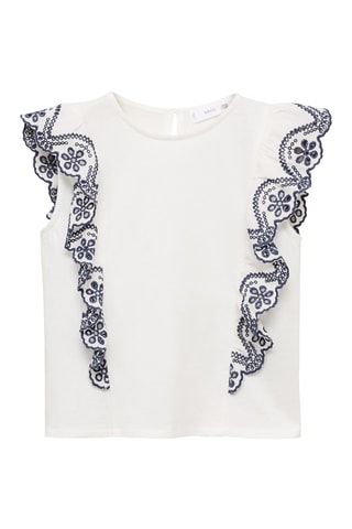 T-shirt à volants brodé - Blanc cassé