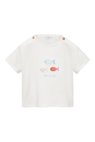 T-shirt coton motif en relief - Blanc cassé
