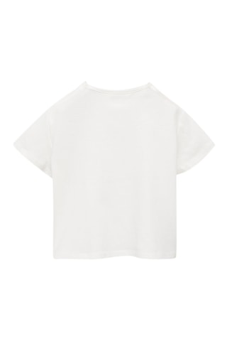 T-shirt coton motif en relief - Blanc cassé