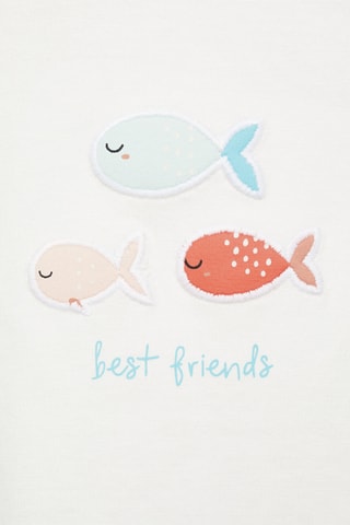 T-shirt coton motif en relief - Blanc cassé