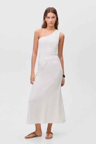 Robe asymétrique nid-d'abeilles - Blanc cassé