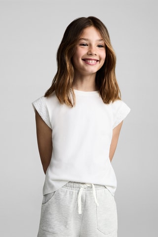 Short coton taille élastique - Blanc cassé