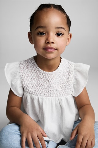 Blouse texturée volants - Blanc
