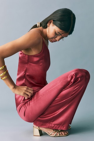 Pantalon droit satiné - Rouge