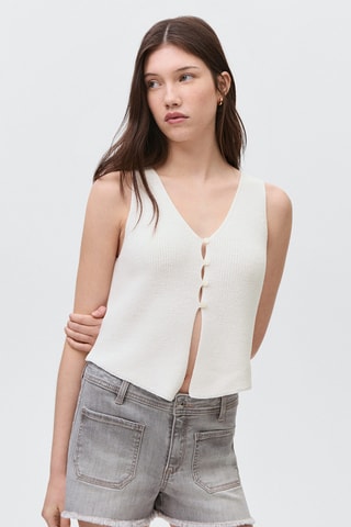 Top maille boutons - Blanc cassé