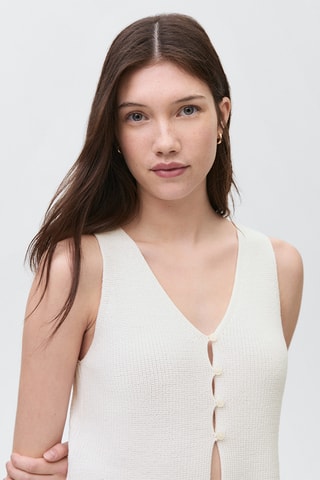 Top maille boutons - Blanc cassé