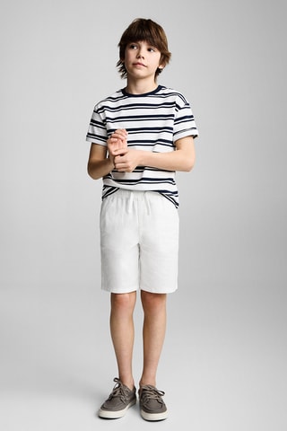 Bermuda lin taille élastique - Blanc