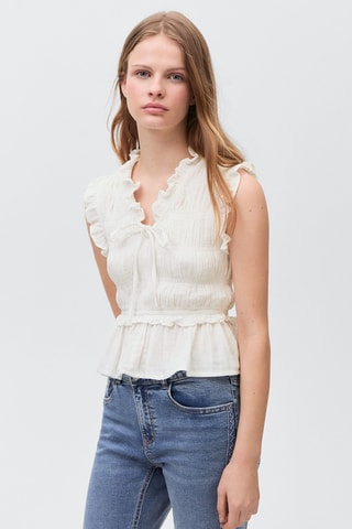 Blouse froncée volant - Blanc cassé