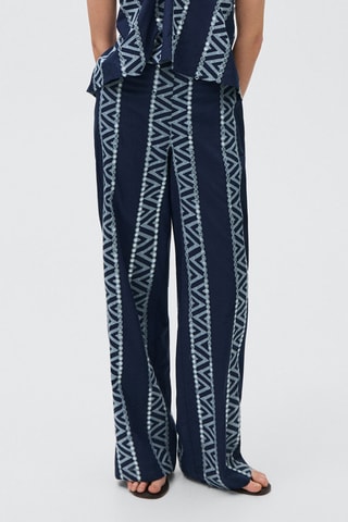 Pantalon droit brodé - Bleu marine