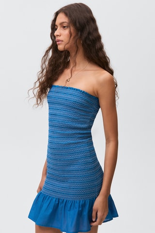 Robe brodée volant - Bleu électrique