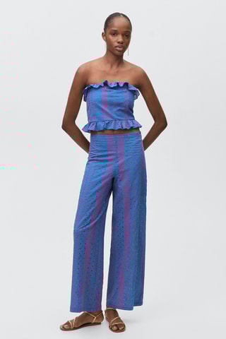 Pantalon broderie suisse contraste - Bleu électrique