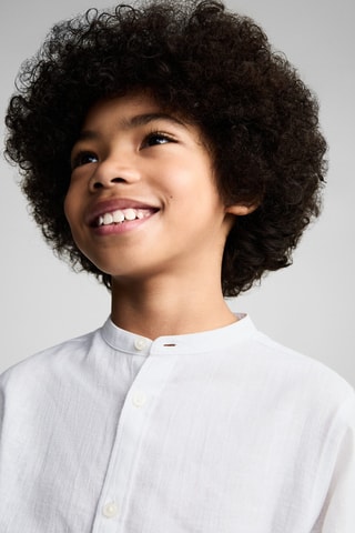 Chemise coton lin col mao - Blanc