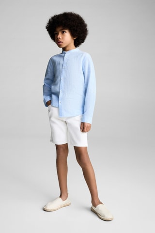 Chemise coton lin col mao - Blanc