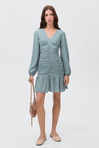 Robe imprimée détail drapé - Bleu pétrole