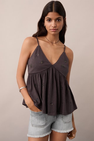 Short en jean revers effilochés - Gris