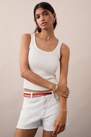 Short coton brodé - Blanc cassé