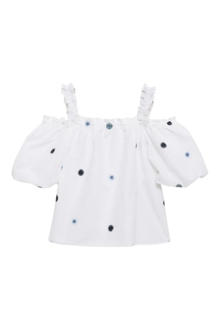 Blouse coton détails brodés - Blanc