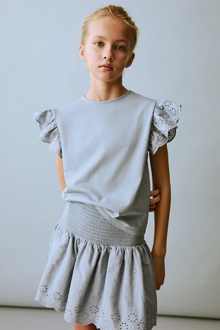 Jupe à volants broderie suisse - Bleu clair