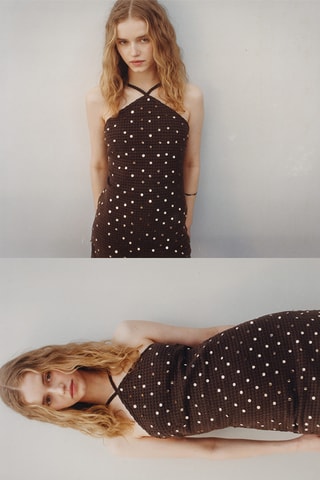 Robe crochet paillettes - Marron