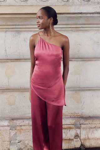 Top asymétrique satiné - Rouge