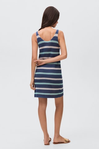 Robe en maille ajourée rayures - Bleu