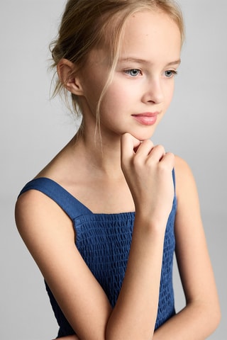 Robe nid d'abeilles coton - Blanc cassé