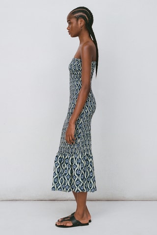 Robe bustier imprimée - Bleu marine