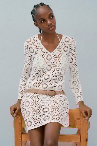 Robe crochet transparente - Blanc cassé