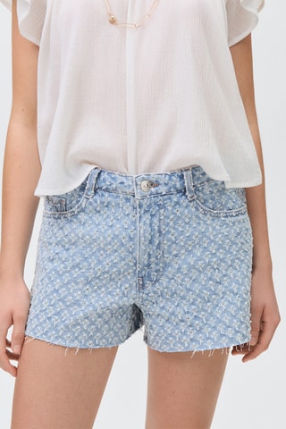 Short en jean texturé effiloché - Bleu clair