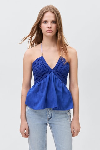 Haut crochet perles - Bleu marine