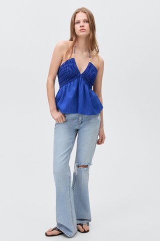 Haut crochet perles - Bleu marine