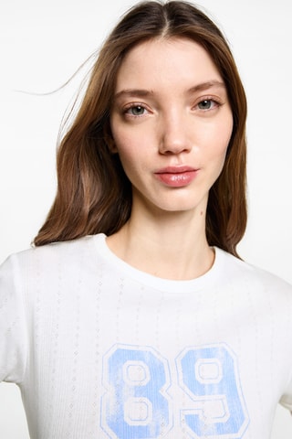 T-shirt manches courtes crop - Blanc cassé