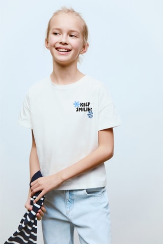 T-shirt coton message imprimé - Blanc cassé