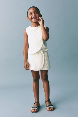 T-shirt ouverture en tweed - Blanc cassé