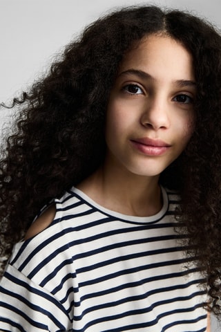 T-shirt à rayures et ouverture aux épaules - Bleu marine