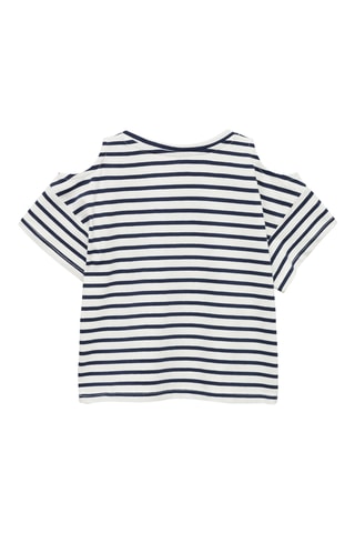 T-shirt à rayures et ouverture aux épaules - Bleu marine
