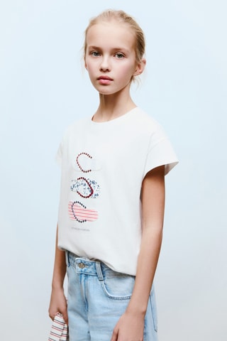 T-shirt brodé imprimé - Blanc cassé