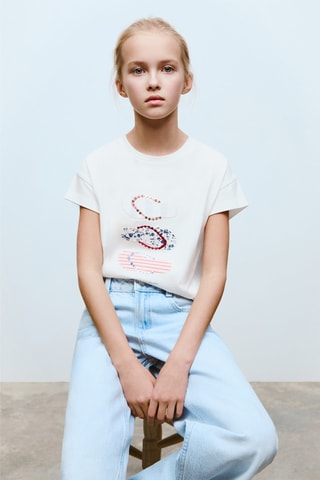 T-shirt brodé imprimé - Blanc cassé