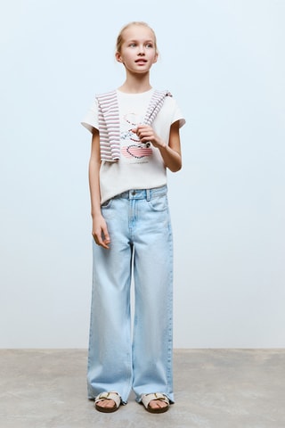 T-shirt brodé imprimé - Blanc cassé