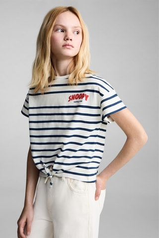 T-shirt Snoopy à rayures noeud - Blanc cassé