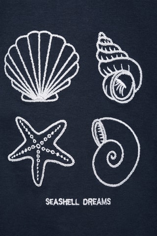 T-shirt détails brodés - Bleu marine