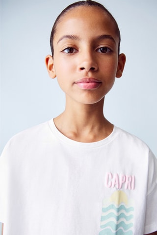 T-shirt crop imprimé - Blanc cassé