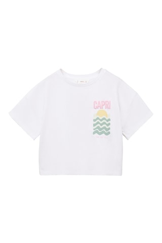 T-shirt crop imprimé - Blanc cassé