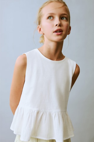 T-shirt à volants noeud - Blanc cassé