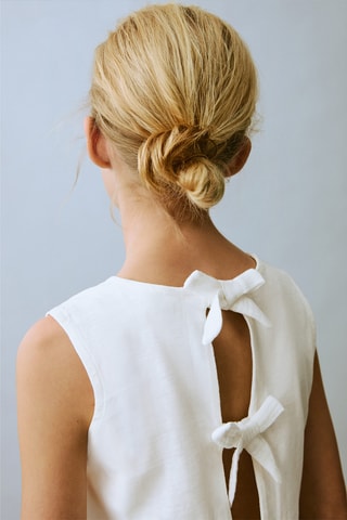 T-shirt à volants noeud - Blanc cassé