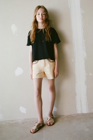 T-shirt détail perles - Blanc cassé