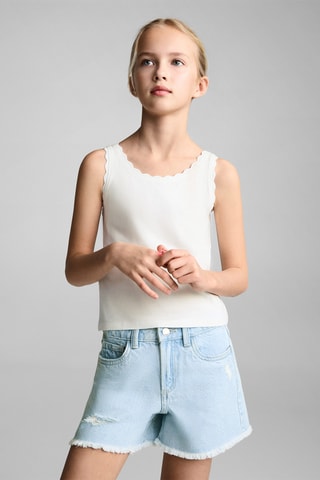 T-shirt bretelles détail brodé - Blanc cassé