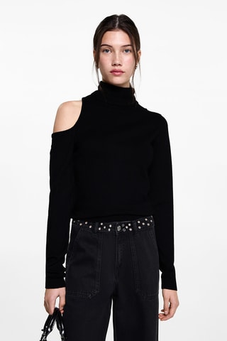 Pull-over asymétrique ouverture épaule - Noir